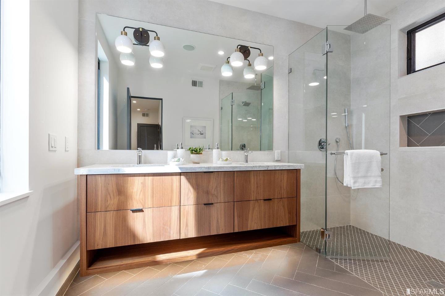 Bathroom vanity with custom tile